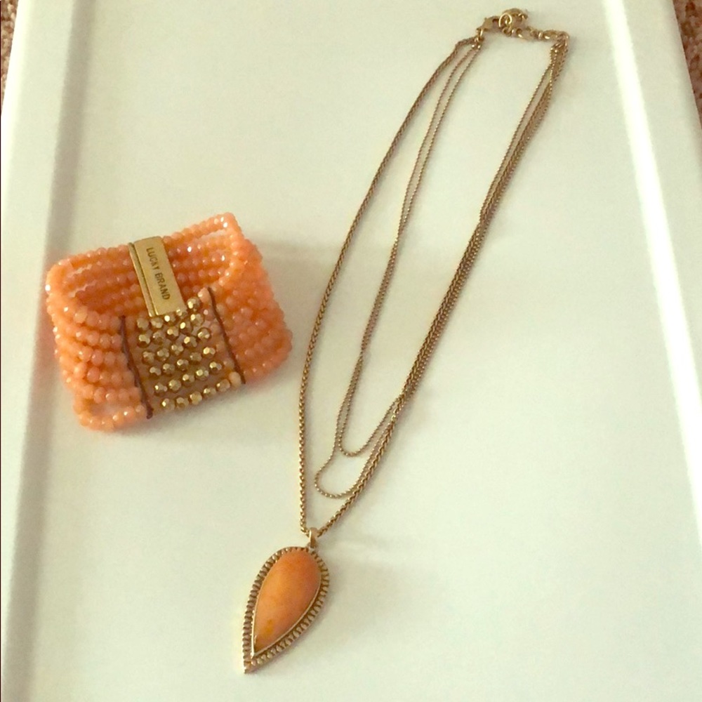 Lucky Brand coral necklace and bracelet.